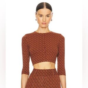 Miaou Frida Crop Cardigan in BROWN MONOGRAM- Small- NWT